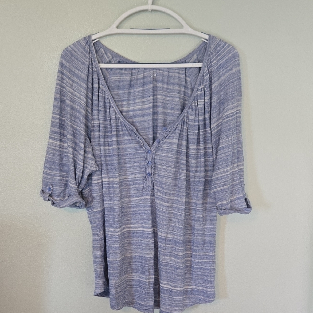 Ana Blue Striped Short Sleeve Top Size 2X